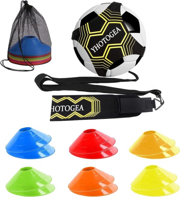 YHOTOGEA Football Kick Trainer, Football Training Equipment Aid, 12 Disc Cones, Football Gift for Boys and Adults Solo Practice, Adjustable Belt Elastic for Ball Size 3/4/5